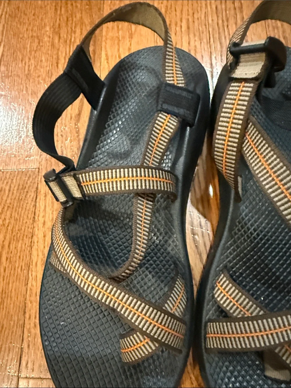 Chaco Men’s Black Sandals with Orange-Striped Straps